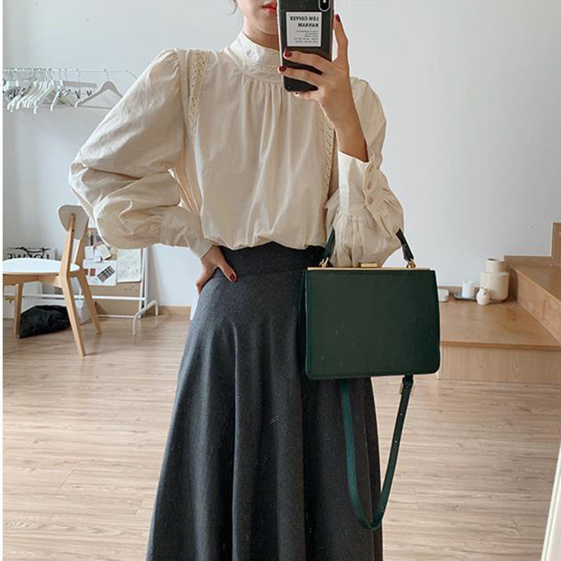 Elegant Stand Collar Korean Casual Fashion Shirt for Women