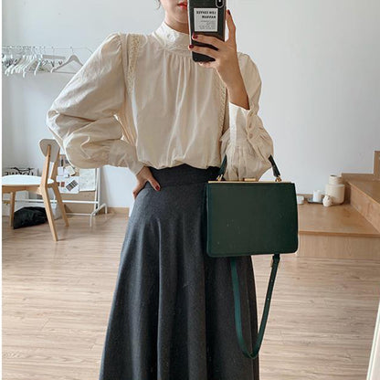 Elegant Stand Collar Korean Casual Fashion Shirt for Women