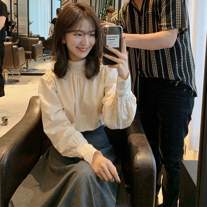 Elegant Stand Collar Korean Casual Fashion Shirt for Women