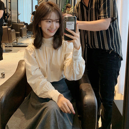 Elegant Stand Collar Korean Casual Fashion Shirt for Women