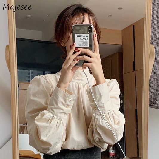 Elegant Stand Collar Korean Casual Fashion Shirt for Women