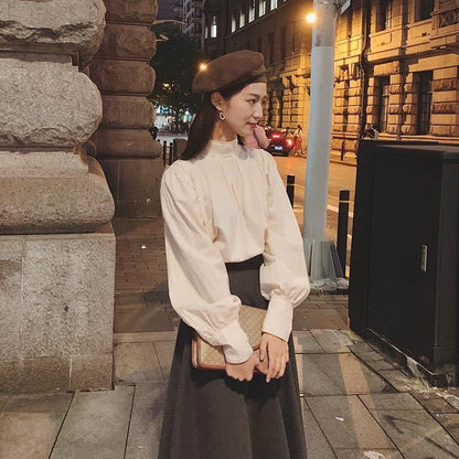 Elegant Stand Collar Korean Casual Fashion Shirt for Women